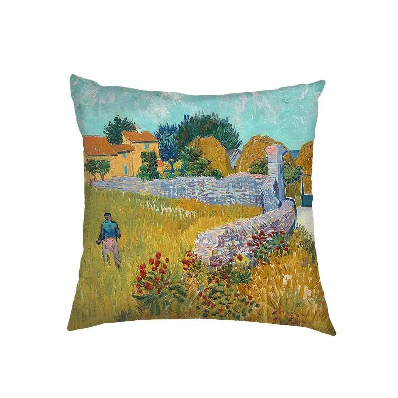 Oil Painting Kiss By Gustav Klimt Cushion Cover Van Gogh Starry Night Linen Pillowcase Sofa Throw Pillow Covers for Living Decor