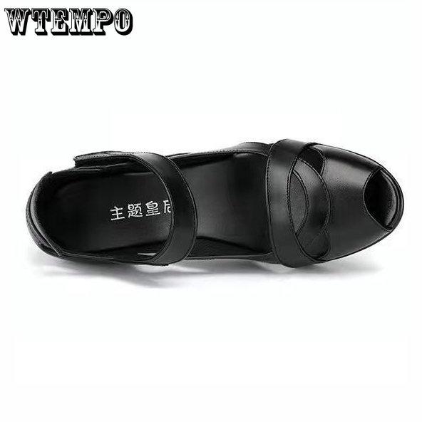 WTEMPO Женские сандалии из натуральной мягкой искусственной кожи, большие размеры, повседневная классная обувь на мягкой подошве, на толстом каблуке и среднем каблуке «рыбий рот»