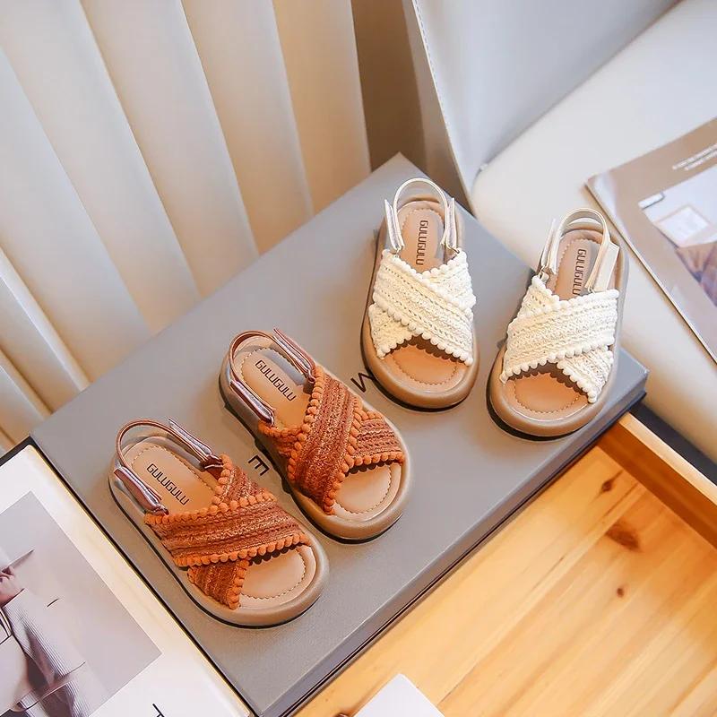 Kids Fashion Girls Sandals Soft Ethnic French Wind Open-toe Cool Breatheable Princess Shoes Children Versatile Platform