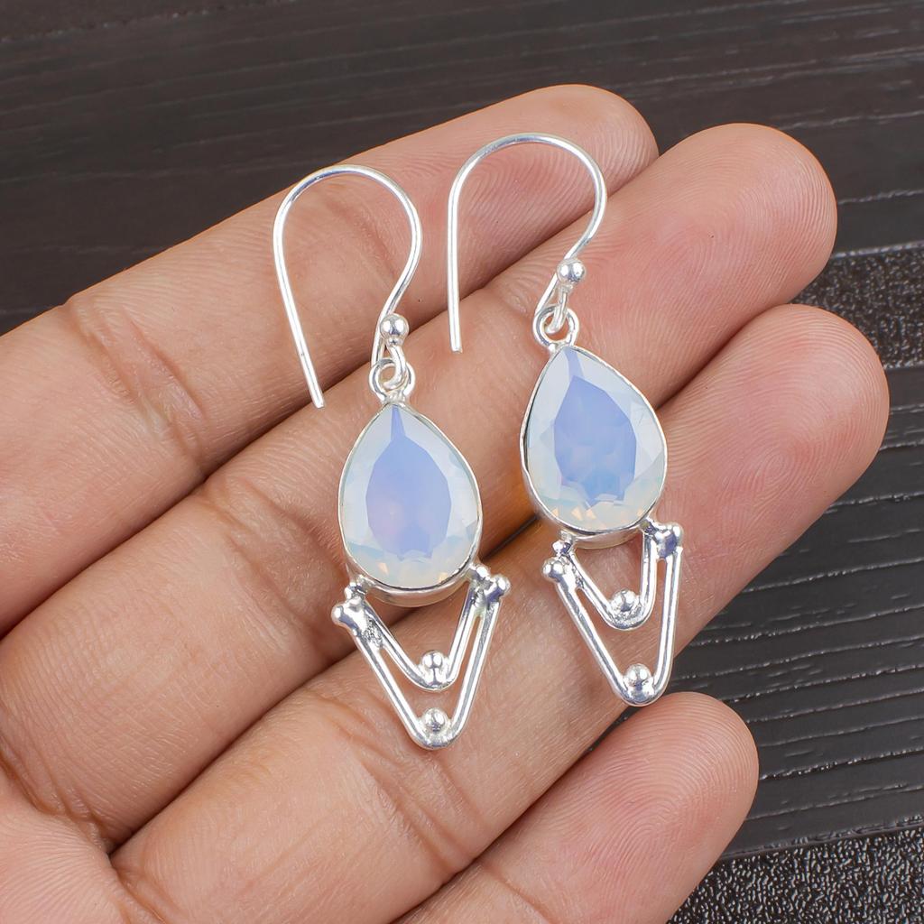 Серьги из цельного серебра 925 пробы с молочным опалом, серьги с драгоценными камнями ручной работы, подарки жене, абсолютно новые серьги