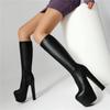 Women's High-heeled Boots for Autumn and Winter, New European and American Style Waterproof Platform, Thick Heel, Plus Size, Mid Length Boots
