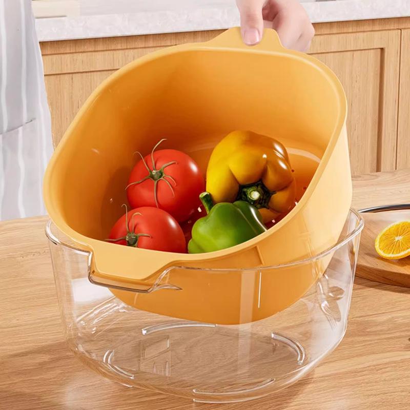 Double-Layer Kitchen Drain Basket for Fruits & Vegetables - Food-Grade Storage & Strainer