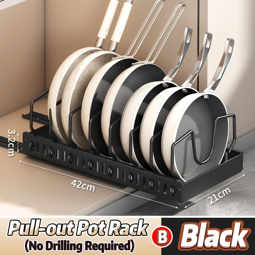 Pots and Pans Organizer Under Cabinet,Sliding Pot Lid Holder and Pan Rack Kitchen,Pull Out Pot and Pan Organizer,Dishes Storage