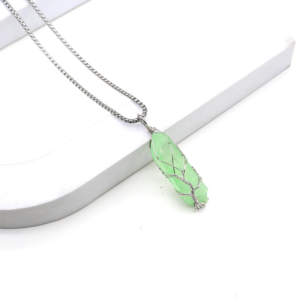 Women Necklace Natural Stone Hexagonal Pyramid Winding Pendant Necklace For Women Birthday Gift Chain 60 CM