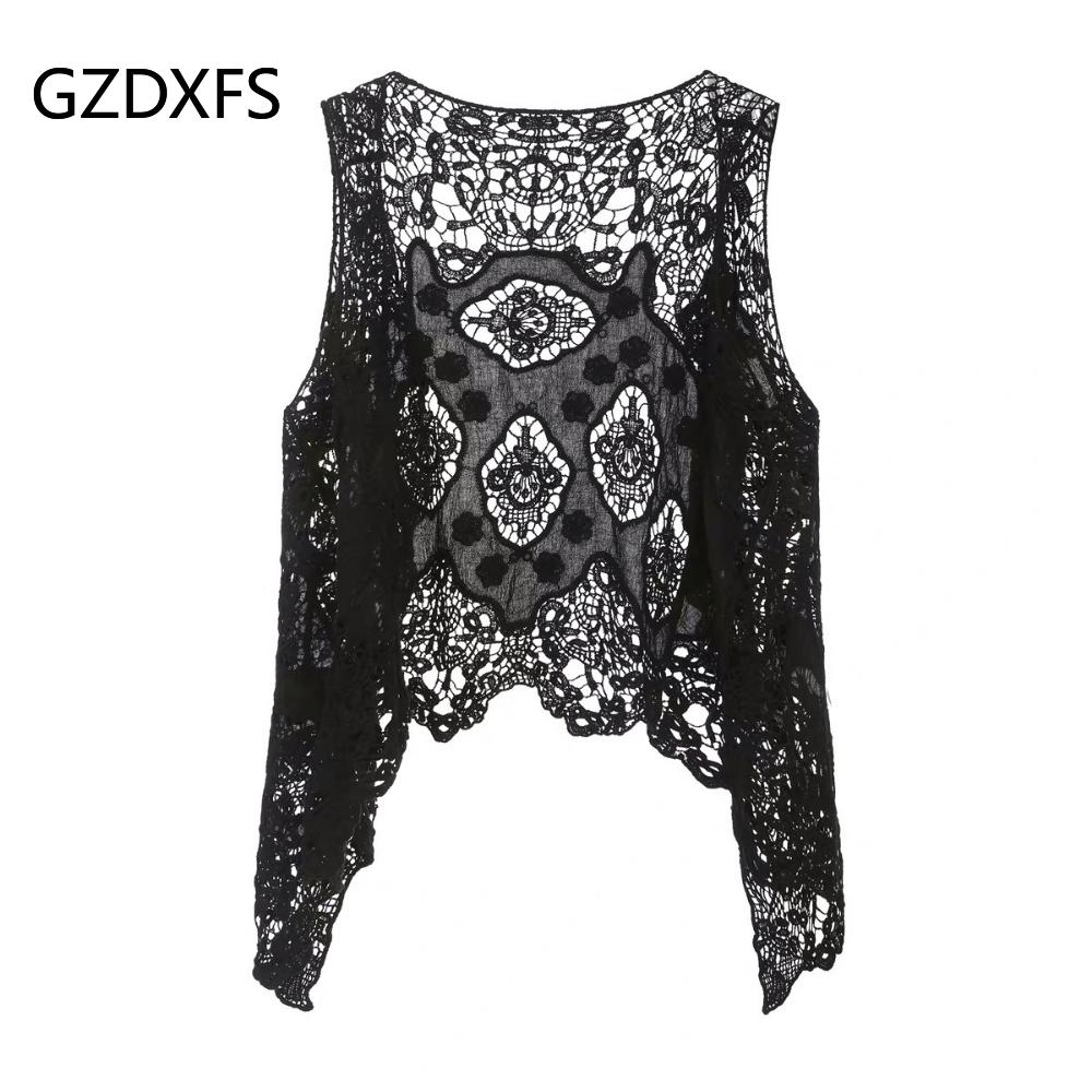 Outside Take Thin Sleeveless Lace Cardigan All-match Shawl Beach Clothes Sunscreen Clothes Women Hollowed Out Air Conditioning Shirt Tide