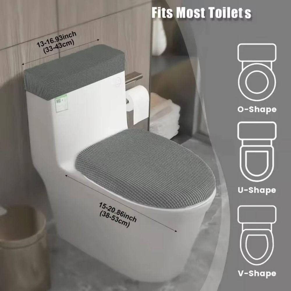 2Pcs/Set Solid Color Toilet Seat Cover Thickened Tank Lid Cover Bathroom Seat Protector