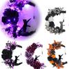 Handmade Artificial Moon Cat Garland Halloween Door Wreath Decoration Halloween Moon Wreath with Black Cat Halloween Decoration