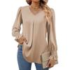 Women's Solid Color Chiffon Shirt V-neck Pullover Flared Long Sleeved Top Shirt Office Lady Elegant Khaki Loose Blouses Plus Size