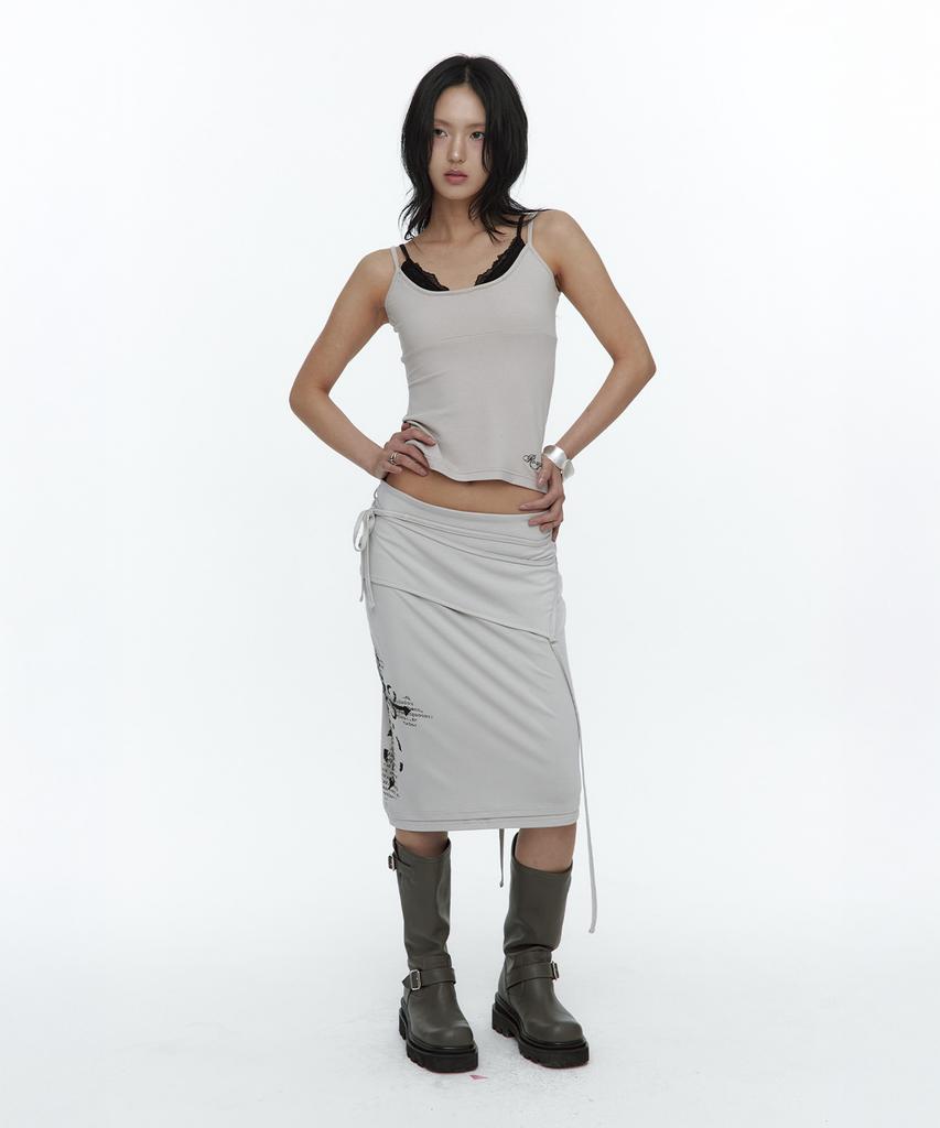 Rough Neck Asymmetric Panel Skirt Fog
