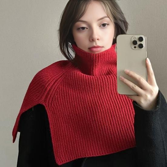 Women Shawl Scarf High Collar Side Split Design Windproof Warm Fabric Fake Collar Outdoor Lightweight Shawl Wrap