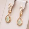 Hollow Oval Pendant Mist Green Zircon Gold Color Dangle Earrings Women Elegant Jewelry