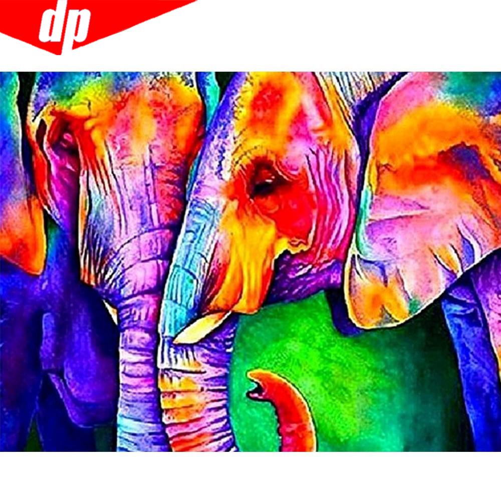 Алмазная картина Красочный слон Полный дрель Круглая алмазная вышивка Картина