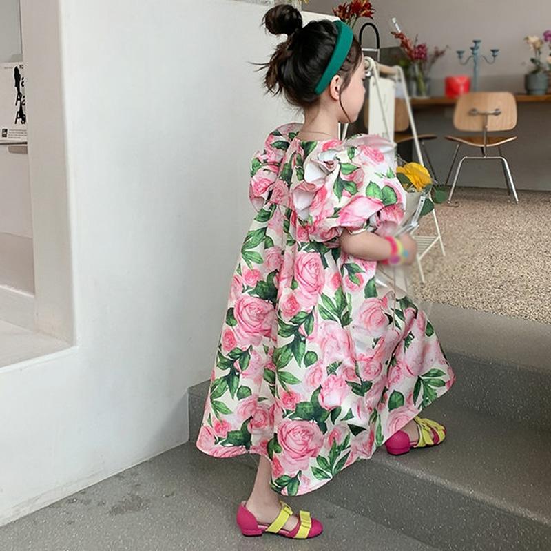 Платье для девочек с пышными рукавами и круглым вырезом, милое платье принцессы