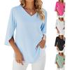 Summer Women T-shirt New Solid Color V-Neck Mid Sleeve Loose Short Sleeve Top
