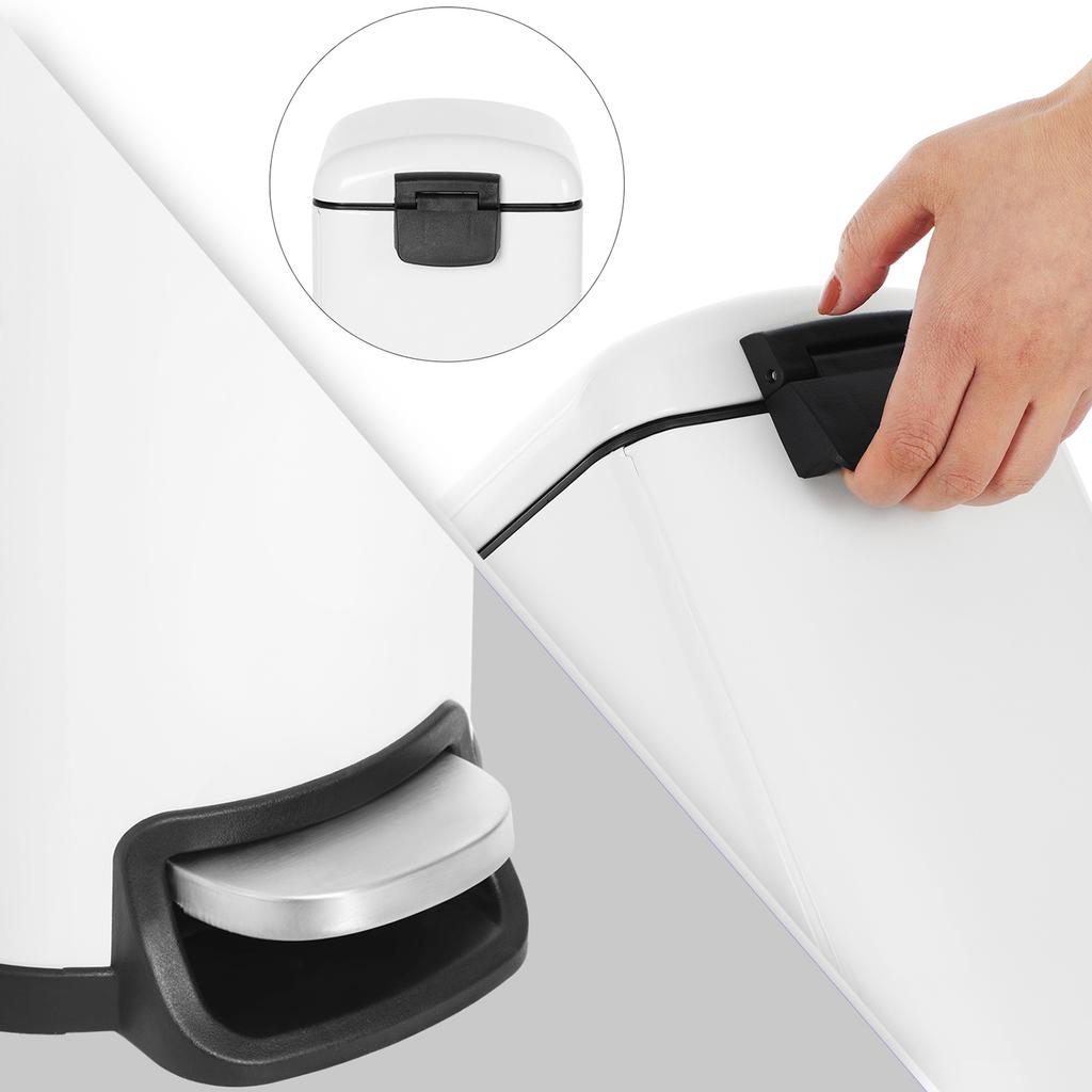 SONGMICS Slim Rubbish Bin, 10L Pedal Bin, Steel, Removable Inner Bucket, Slow Closure, for Narrow Space, White