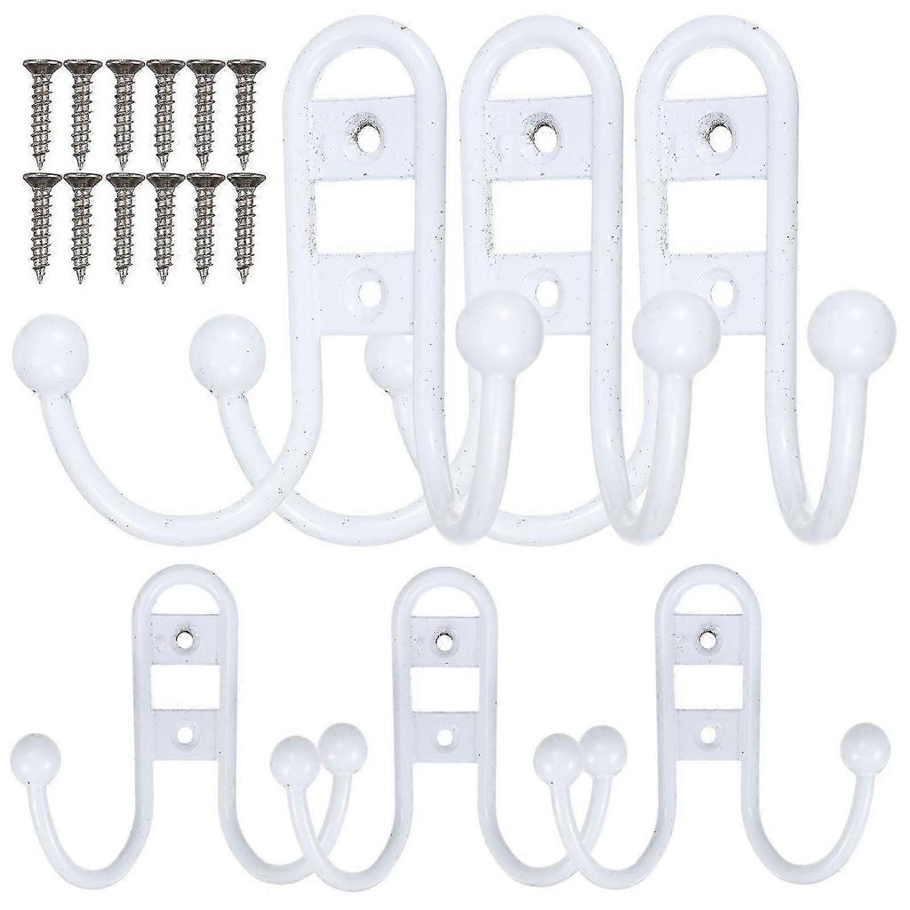 Bathroom Wall Hooks Iron Vintage Hooks for Clothes Hanging 6Pcs White