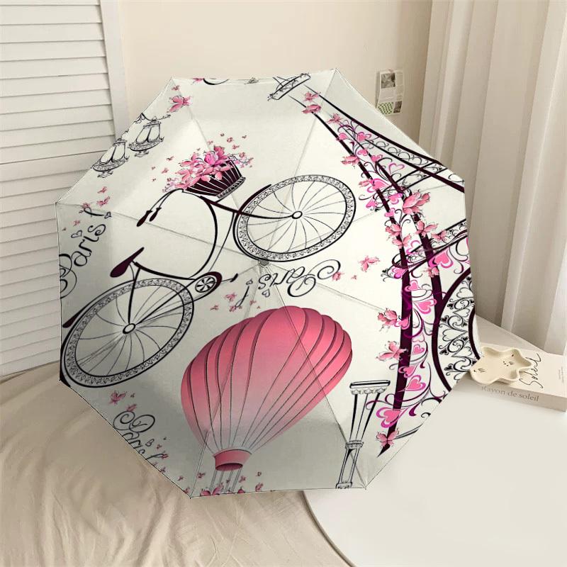 1PC Paris Bicycle Umbrella-8-Rib Reinforced, Automatic Open, Lightweight & Durable, Cute Fashion Accessory for Outdoor-A1280