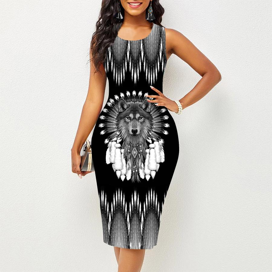 Женское платье Sling Summer Fierce Wolf Print Dresses Tight без рукавов Slim Fit Sexy Fashion Top Clothing