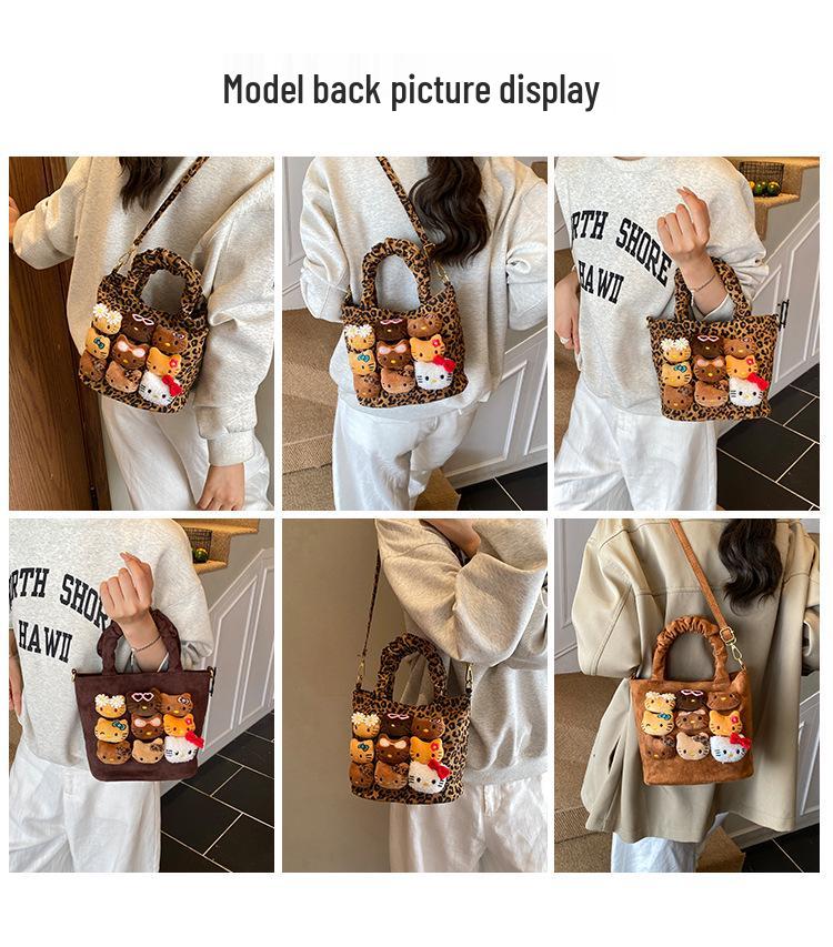 Leopard Print Canvas Crossbody Bag for Women - Cute and Versatile Cartoon Handbag