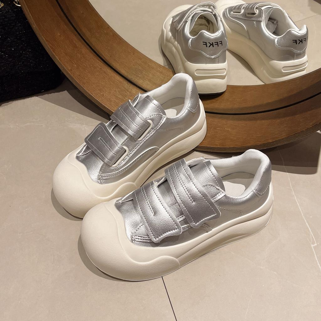 Velcro Versatile Little White Shoes Women's Summer New Round Head Lightweight Low-top Heightening Platform Sports Board Shoes
