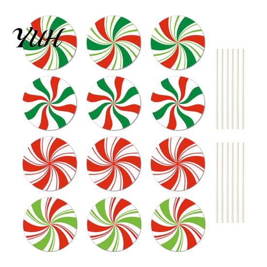 Weather Resistant Christmas Lawn Art 12Pcs Candy Yard Stakes, Hollow Board Garden Decor with Metal Spikes, Easy Install Signs Red White Green Outdoor
