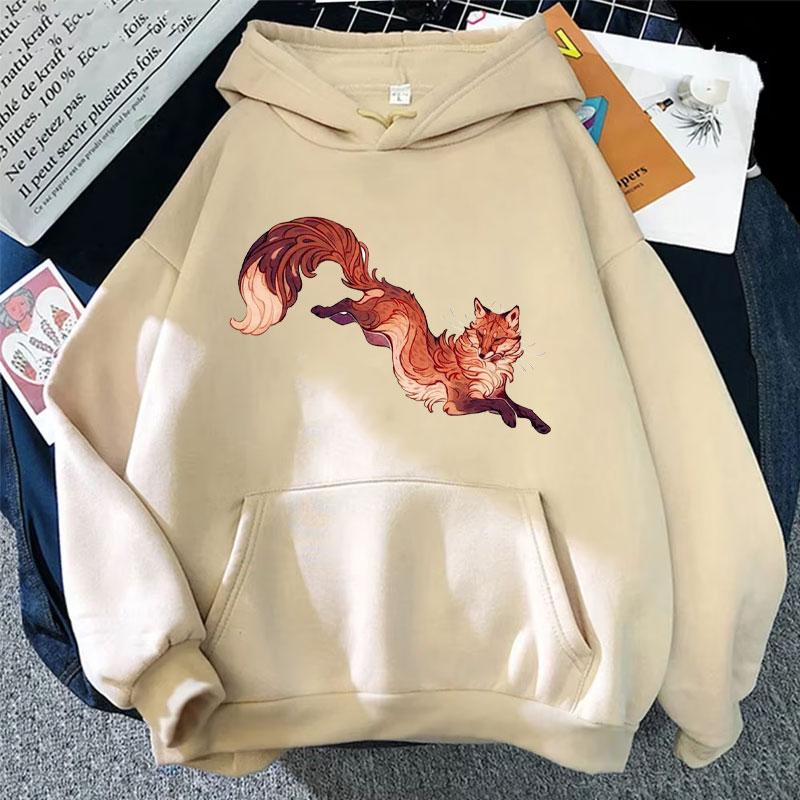 Толстовка Lovers Trend с капюшоном Fox Ukiyo-e Animal Japan Manga Hoodies Autumn Fleece Women Толстовки Cute Streetwear Hipster Men's Clothes