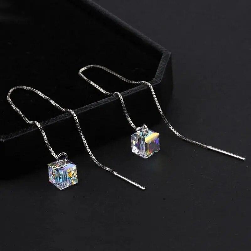 Women Hang Straight Crystal Earrings
