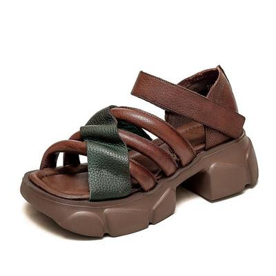 Модные женские сандалии 6 см на крючке из натуральной коровьей кожи, модные сандалии на платформе, роскошные женские туфли на толстой подошве в римском стиле с большим пальцем, летняя ретро-обувь