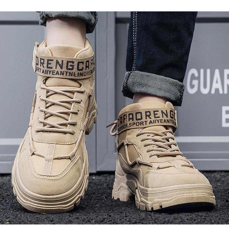 Fashion Men's Shoes Spring Autumn New High-Top Ankel Boots Men's Korean Style Thick Bottom Desert Boots Wear-Resistant Working Booties