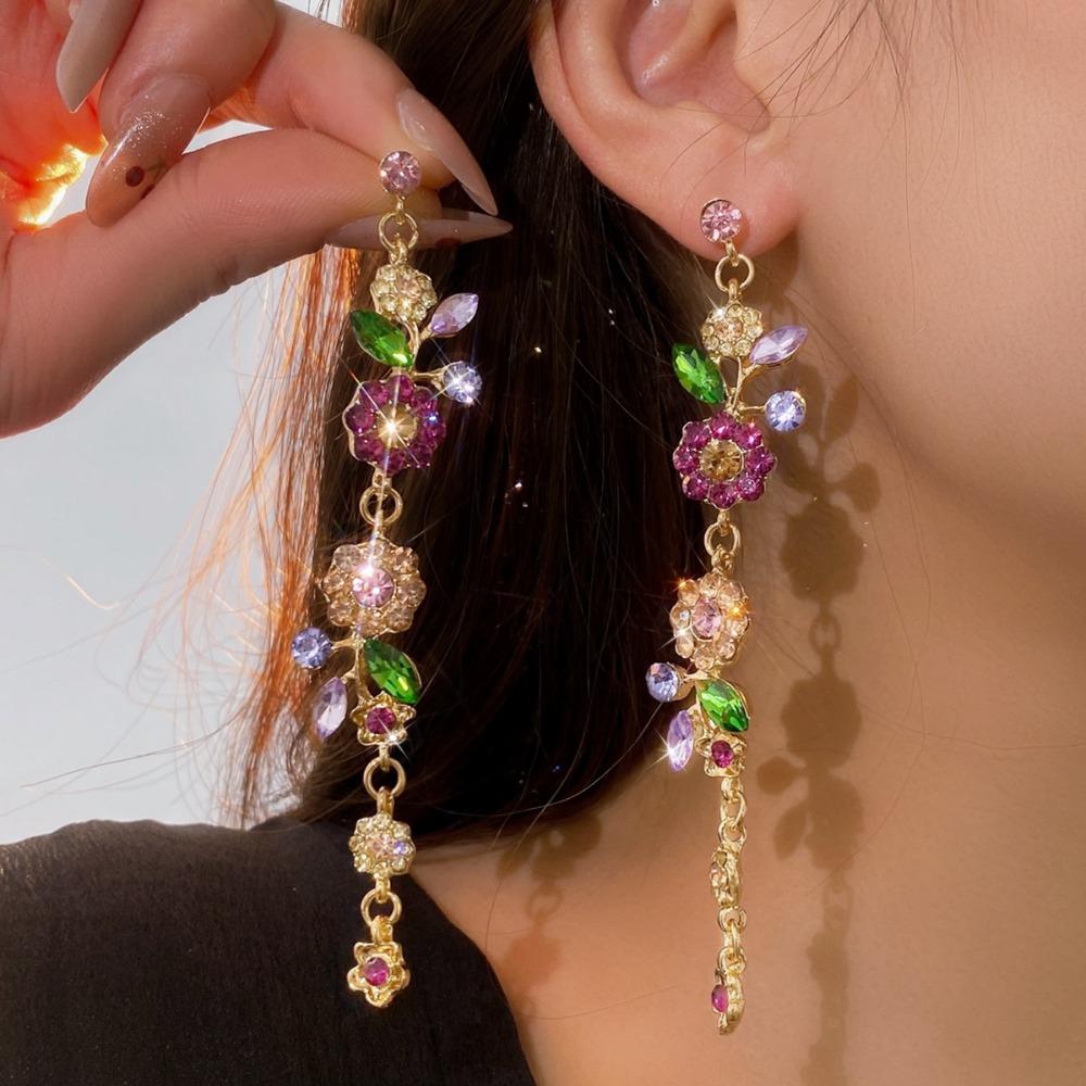 1 Pair Ear Needle Vintage Boho Style Earrings Long Dangle Earrings Flower Drop Earrings Gift