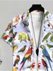Men'S Casual Parrot Print Short Sleeve Shirt, Made of Polyester, Mixed Color, Multiple Specifications Available, Fashionable for Daily Wear And Social