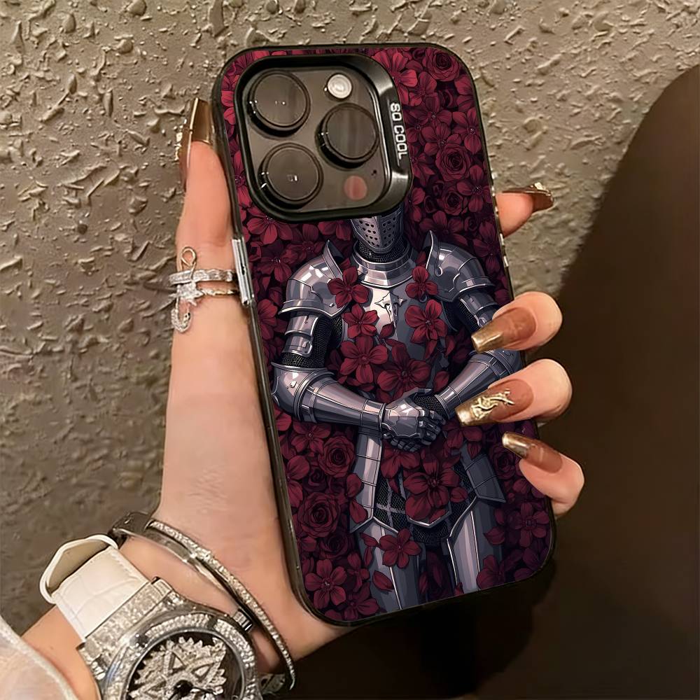 Dark Romanticism Knight & Roses Phone Case For iPhone 17,16,15,14,13,12,11 Plus,Pro Max,XS,Colorful Silver Black Cover
