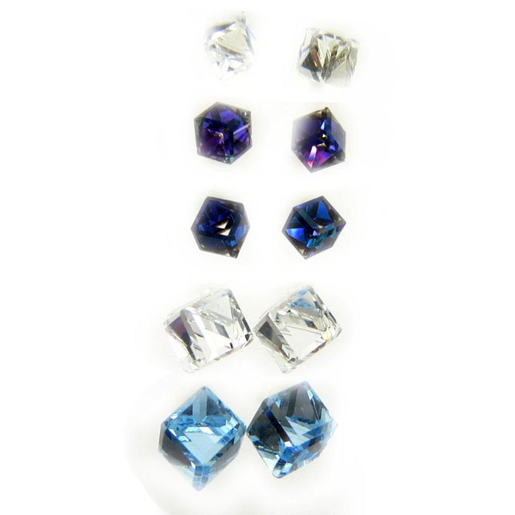 Les Trésors De Lily [L6300] - Набор из 5 пар бело-синих серег «Cubes de Cristal».