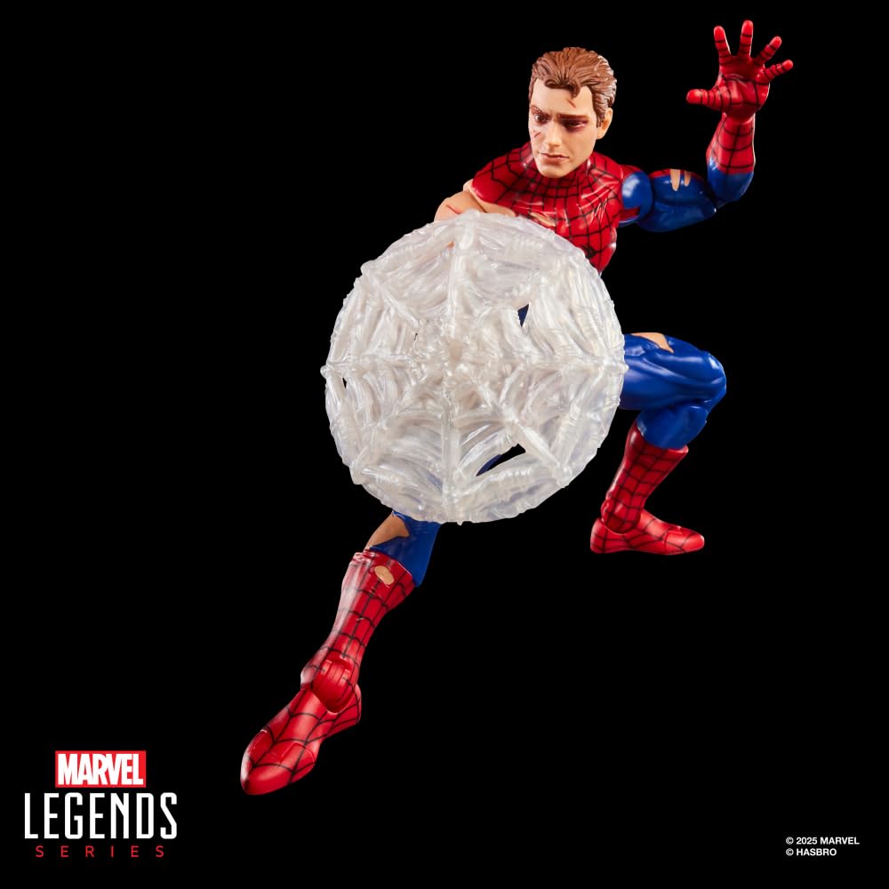 Hasbro Серия Marvel Legends «Магия»: "Сбор" Паук-Человек с боевыми повреждениями 15 см Игрушка-фигурка + Лимитированная фольгированная коллекционная карточка
