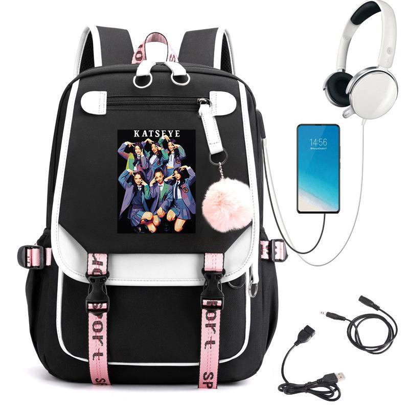 KATSEYE K-Pop Girl Group Backpack for School Student Trendy Personality Water-Resistant Large Capacity Travel Daypack 60123-3