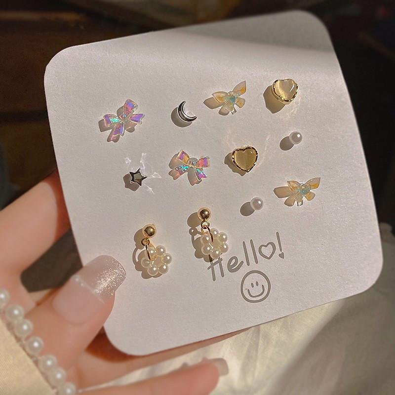 iF ME 6 шт./компл. серьги-гвоздики в виде бабочки и сердца, изысканный пирсинг, хрустальный драгоценный камень, серебряные серьги, аксессуары, ювелирные изделия