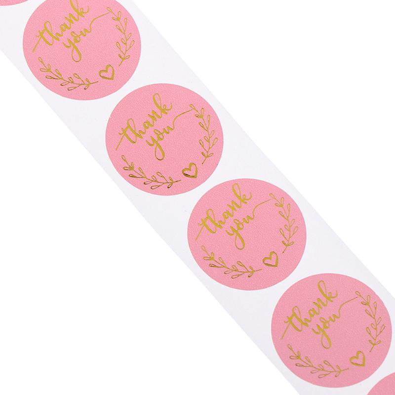 Наклейки с благодарностью, этикетки с золотой фольгой, 500 шт., 1 дюйм, розовые наклейки с подарками