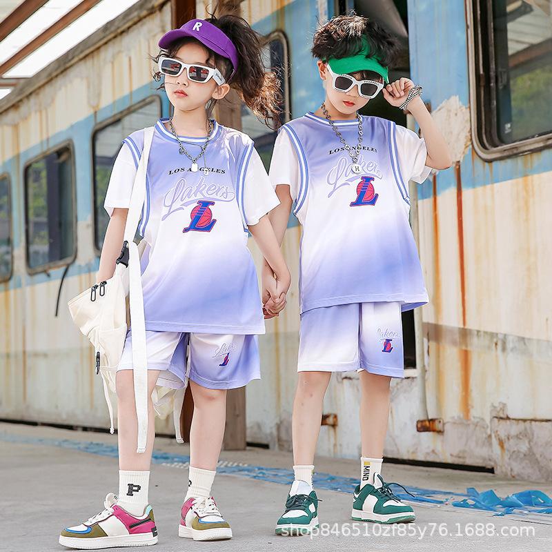 Wholesale of children's basketball clothes for boys and girls Printed kindergarten primary school students No. 24 jersey Light board performance