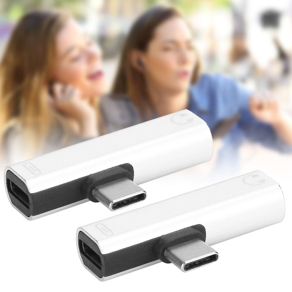 2Pcs 2 in 1 TypeC to 3.5mm Assist Audio Cable Wire Charger Headset Distributor Adapter