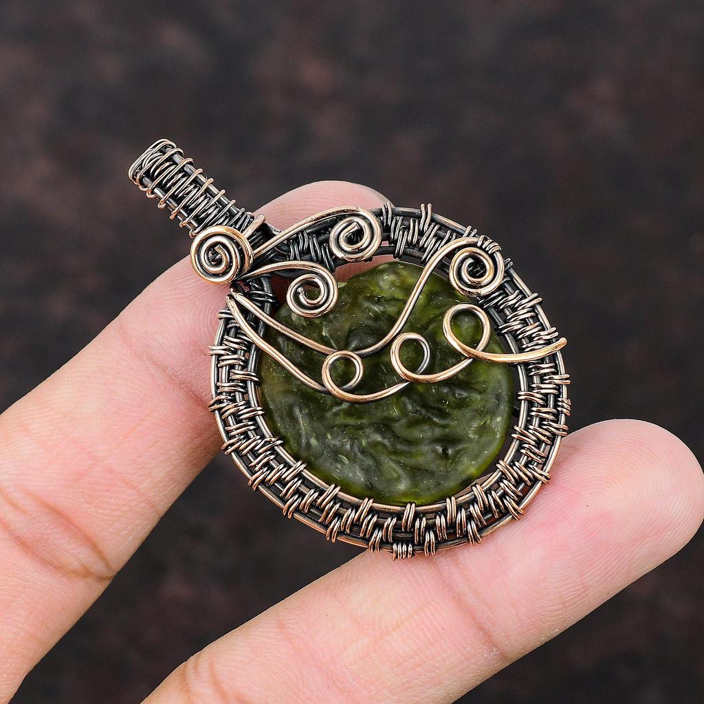 Moldavite Copper Wire Wrapped Pendant Gemstone Jewelry Handmade Unique Pendant Copper Wire Wrap Jewelry Gift For Her & Mom Pendant For Women