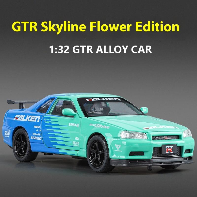 1/32 Scale Nissan GTR Skyline Alloy Car Model Wtih LED Lights and Sound Effects, Perfect Toy for Kids, Collectible Racing Car Display