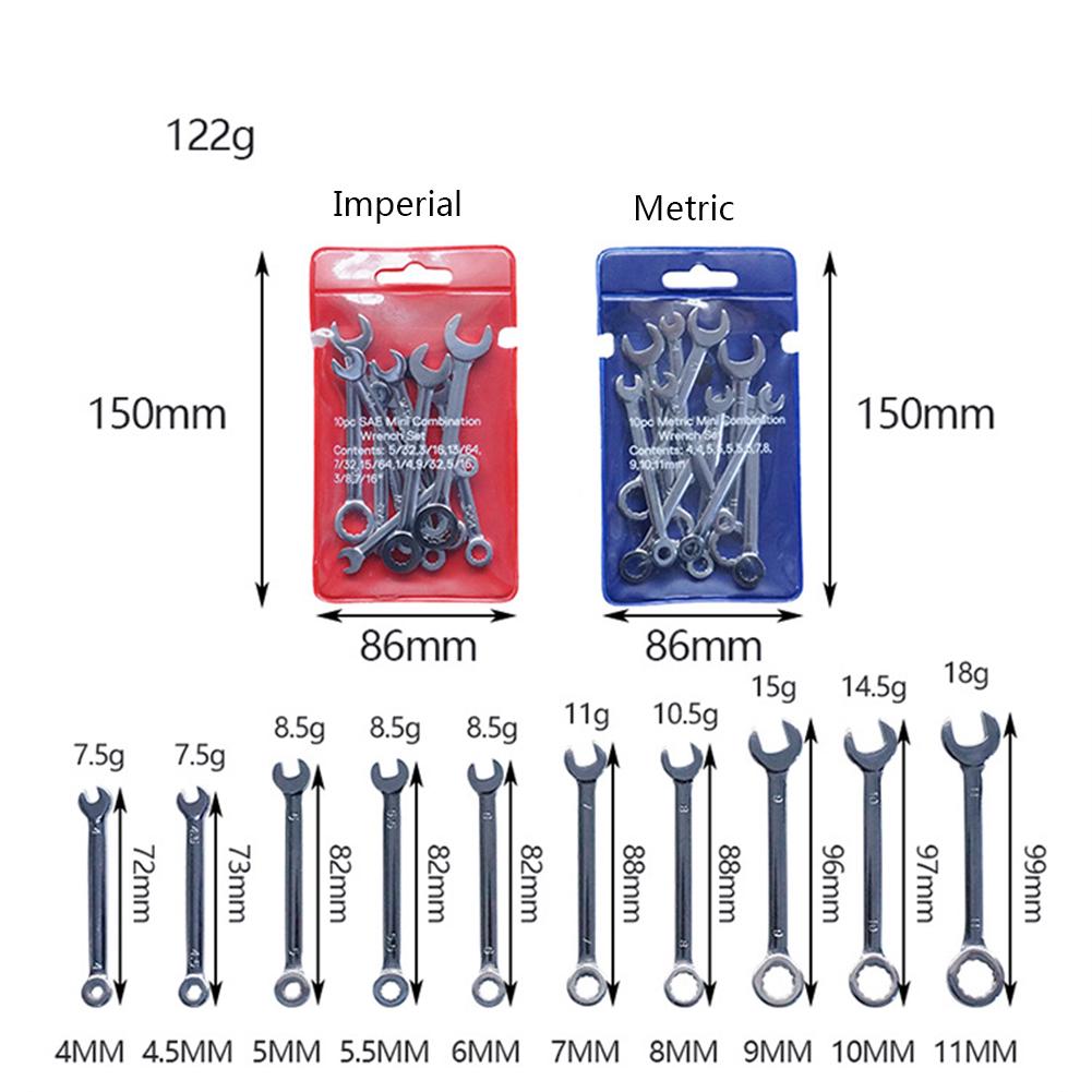 Allsome 10pcs Mini Spanner Wrenches Set Hand Tool Key Ring Spanner Explosion-proof Pocket British/Metric Type Wrenches