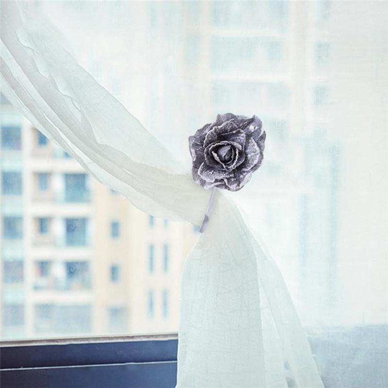 1pc Magnetic Curtain Tiebacks Seersucker Flower Tie Backs Buckle Clips Home Decoration