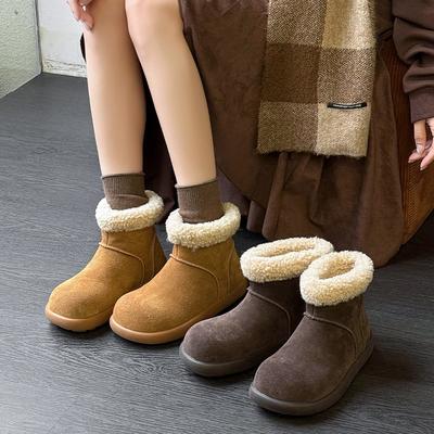 Версия из коровьей кожи~ ретро круглый носок уродливые милые короткие ботинки женские бархатные низкие сноубутсы теплые большие хлопковые туфли на толстой подошве пушистые ботинки