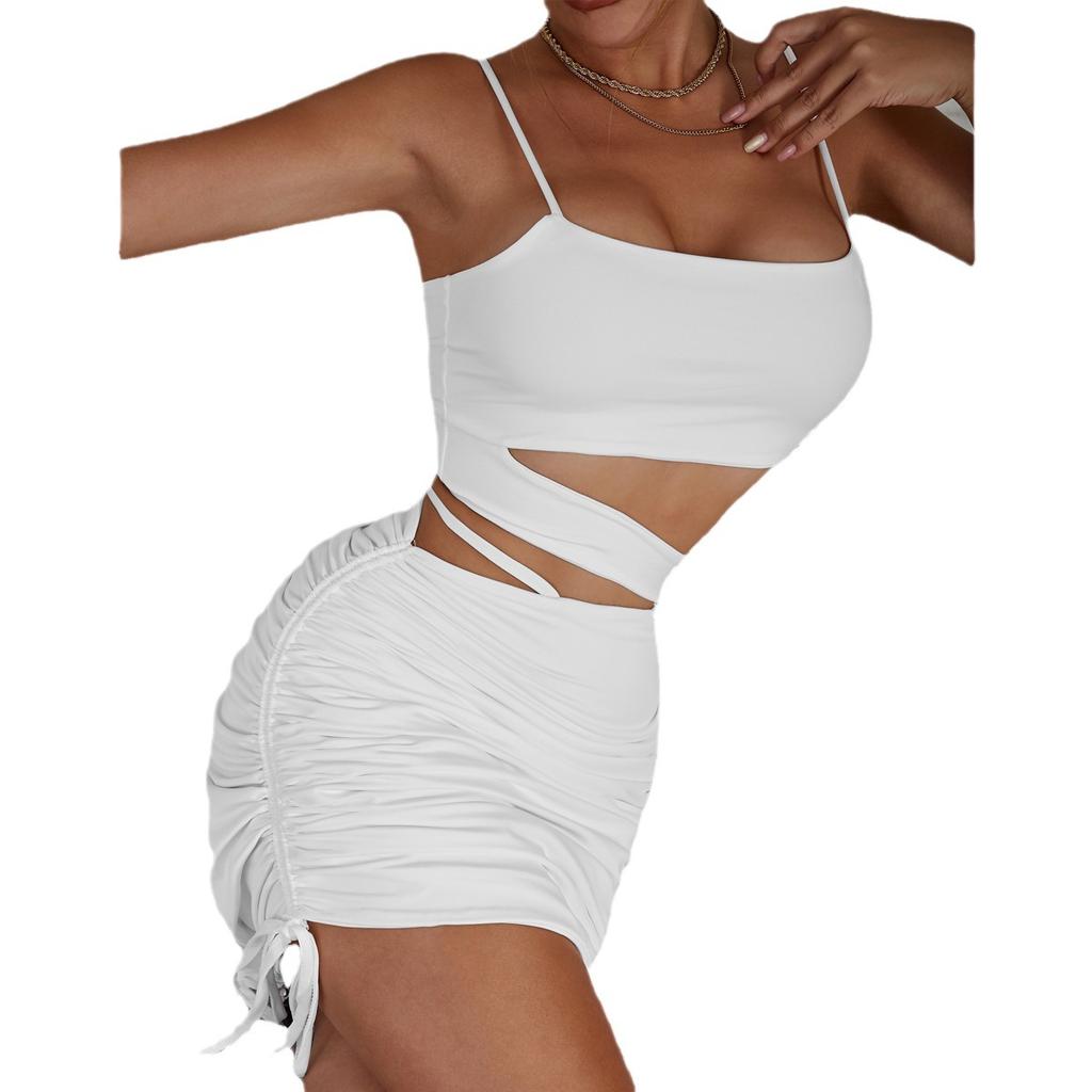 Updated Summer Womens Clothing Sexy Suspender Hollow Pleated Dress