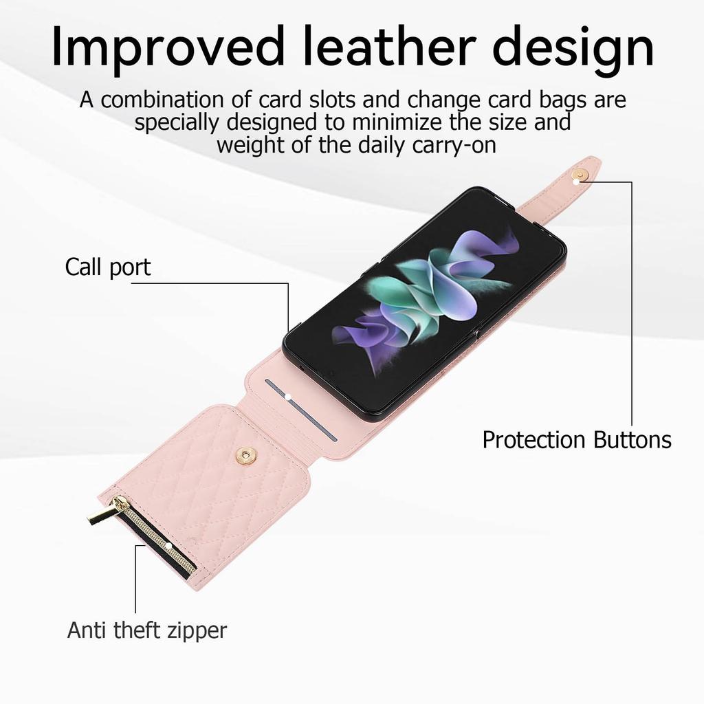 Для Samsung Galaxy Z Flip 5 4 3 5G чехол кожаная сумка ремешок через плечо ромбический кошелек-подставка с ремешком чехол для Samsung Z раза 3 4 5