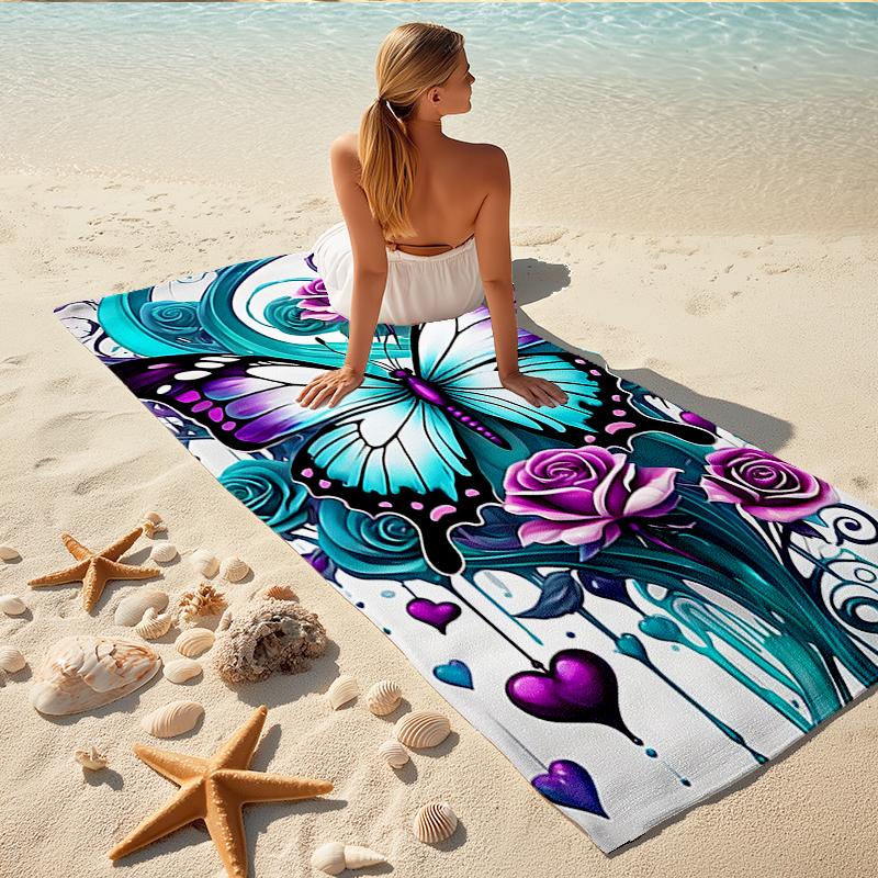 1Pc Butterfly Roses Fantasy Beach Towel Quick Dry Multiuse For Beach Pool Gym Yoga Home Travel Christmas Halloween Xmas Gift G1319