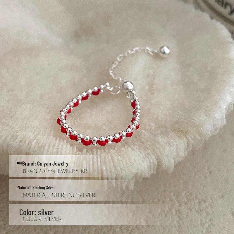 Cuiyan Shijie Серебро S925 Корейский стиль Кольцо на шнурке из красной веревки - Простые плетеные женские украшения ручной работы