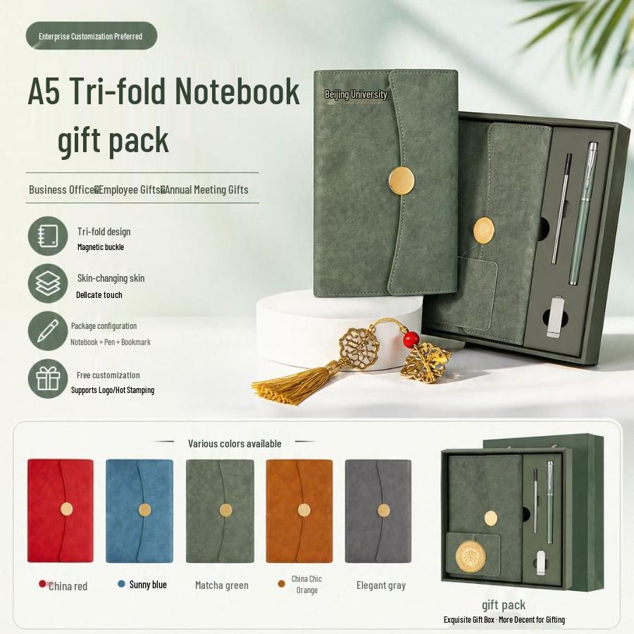 A5 Tri-fold Business Notebook Gift Box Set - Premium Company & School Gift with Logo