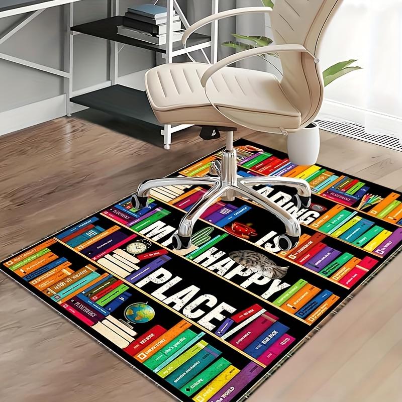 1pc Bookshelf Design Office Chair Mat,Square Polyester Fiber Mat,Non,Ideal for Home Office Decor and Gifts,Reading is My Happy Place Theme,B
